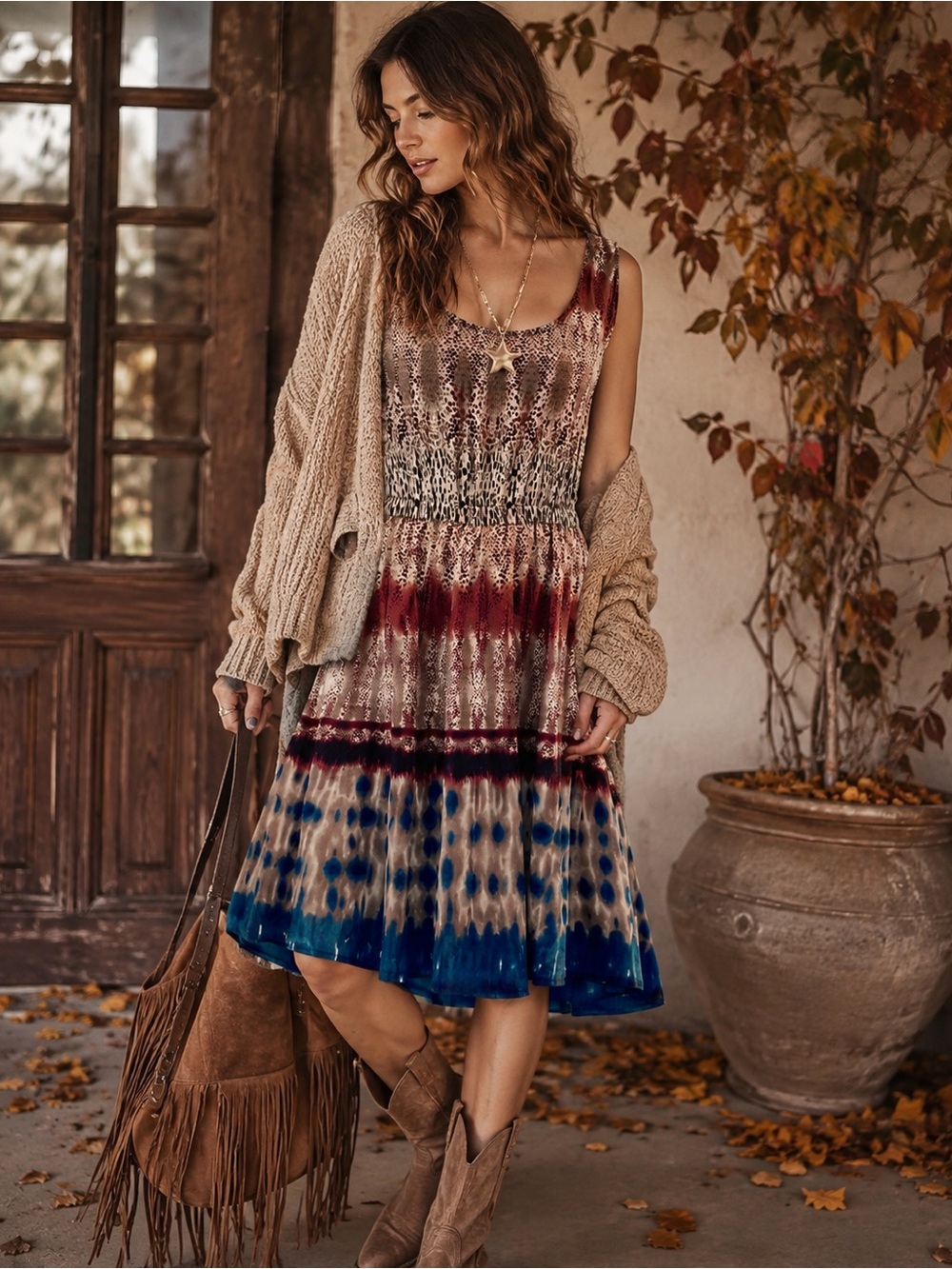 Sz S Bar III Boho Colorful Patterned Tie Dye Dress